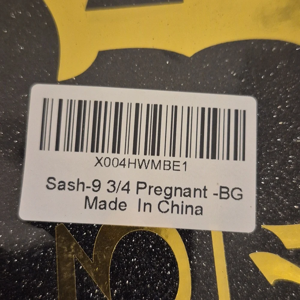 9 Months Pregnant Gold Lettering Glitter Black Sash 9 3/4 Pregnant Sash Black